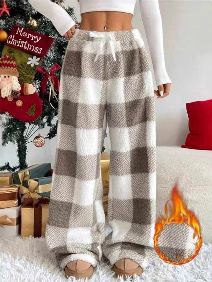 Women'S Christmas Contrast Plaid Straight-Leg Pants - Image 3