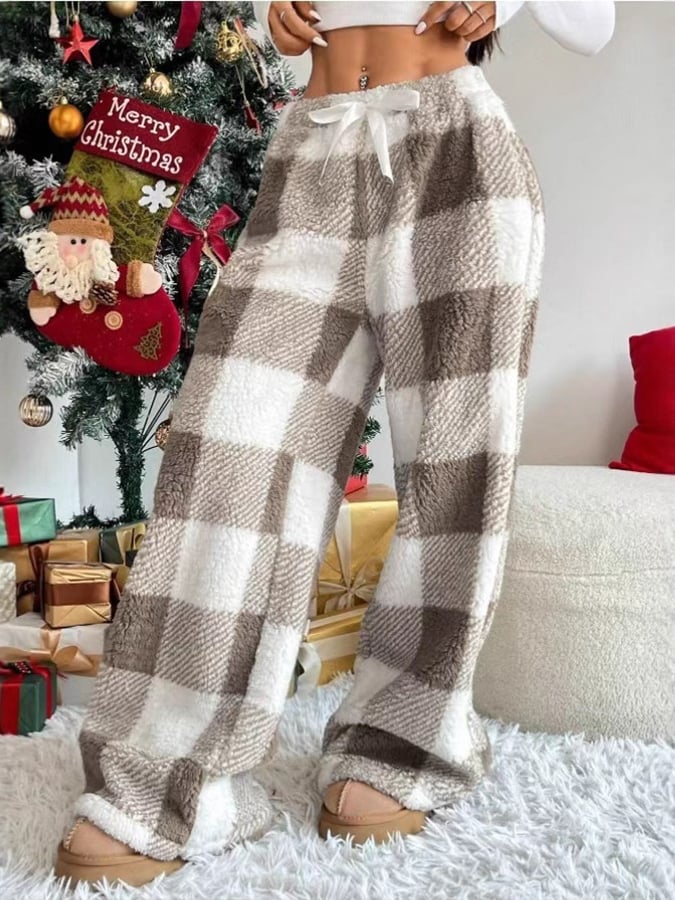 Women'S Christmas Contrast Plaid Straight-Leg Pants - Image 5