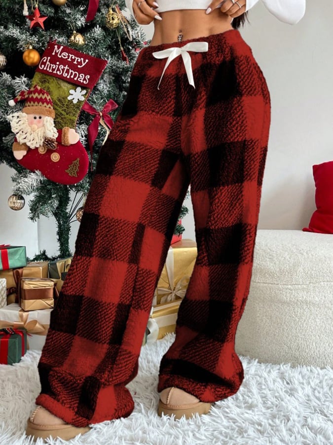Women'S Christmas Contrast Plaid Straight-Leg Pants - Image 6