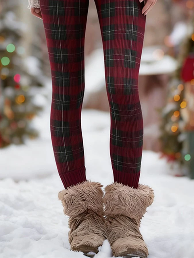Women'S Christmas Contrast Plaid Tight High-Elastic Leggings - Image 3