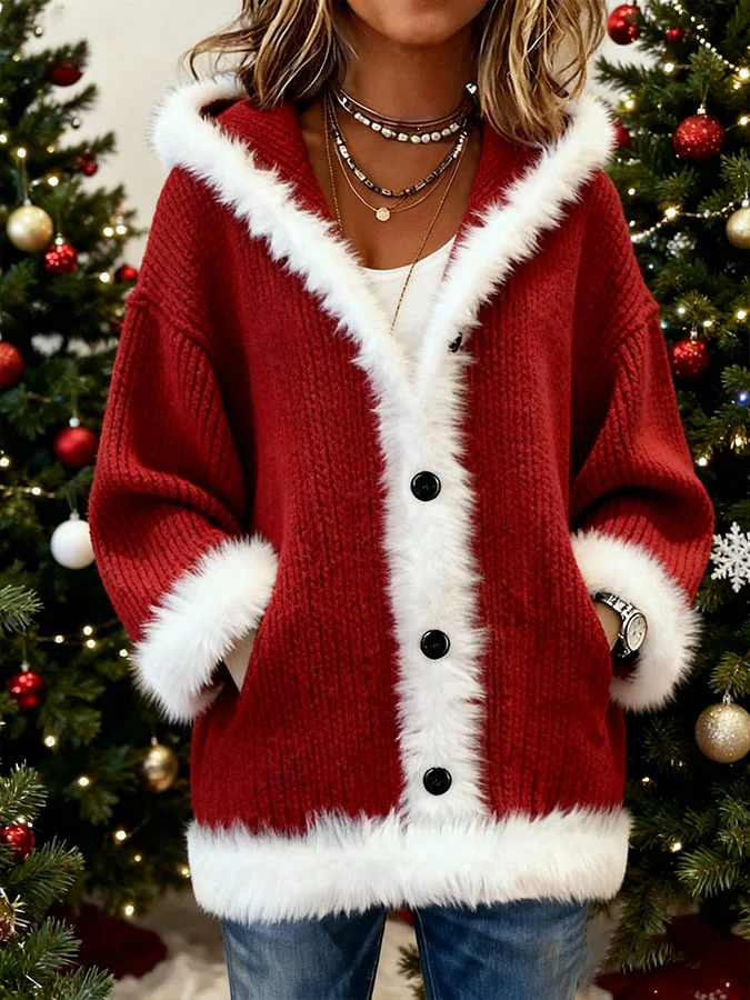 Women'S Christmas Contrasting Plush Patchwork Jacket - Image 3