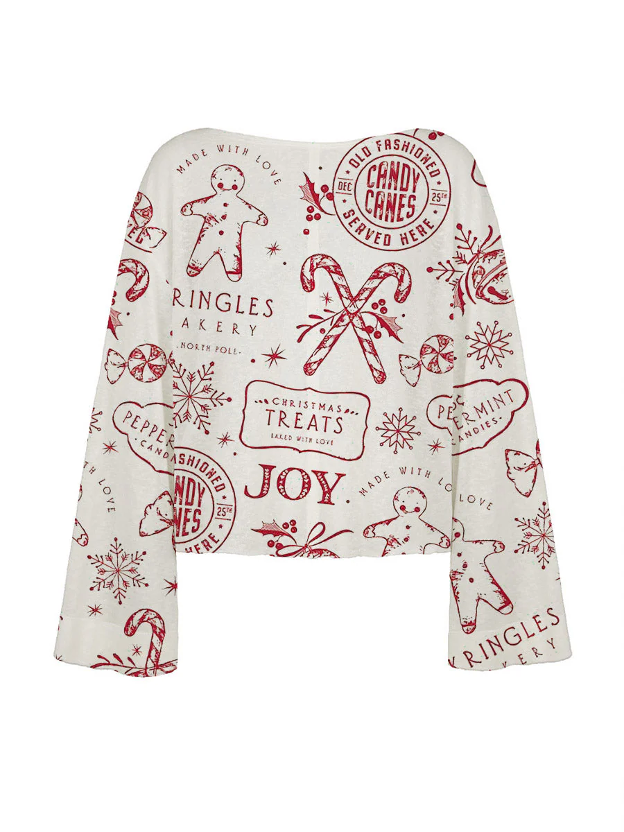 Women's Christmas Gingerbread Man Printed Linen Cotton Suit - Image 3