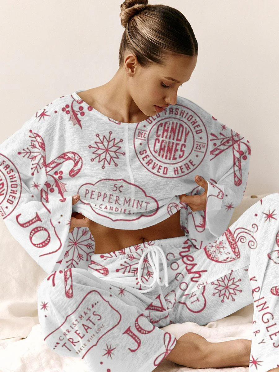 Women's Christmas Gingerbread Man Printed Linen Cotton Suit - Image 4