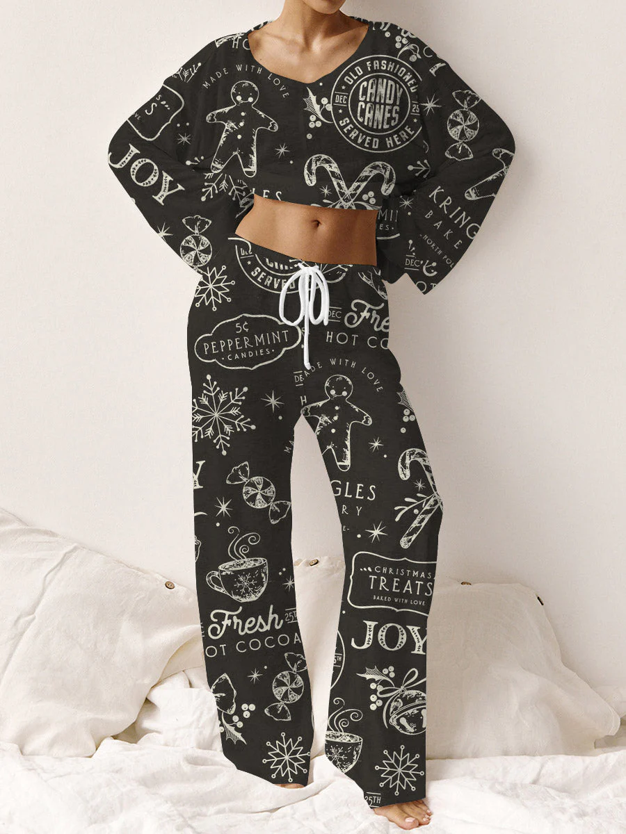 Women's Christmas Gingerbread Man Printed Linen Cotton Suit - Image 8