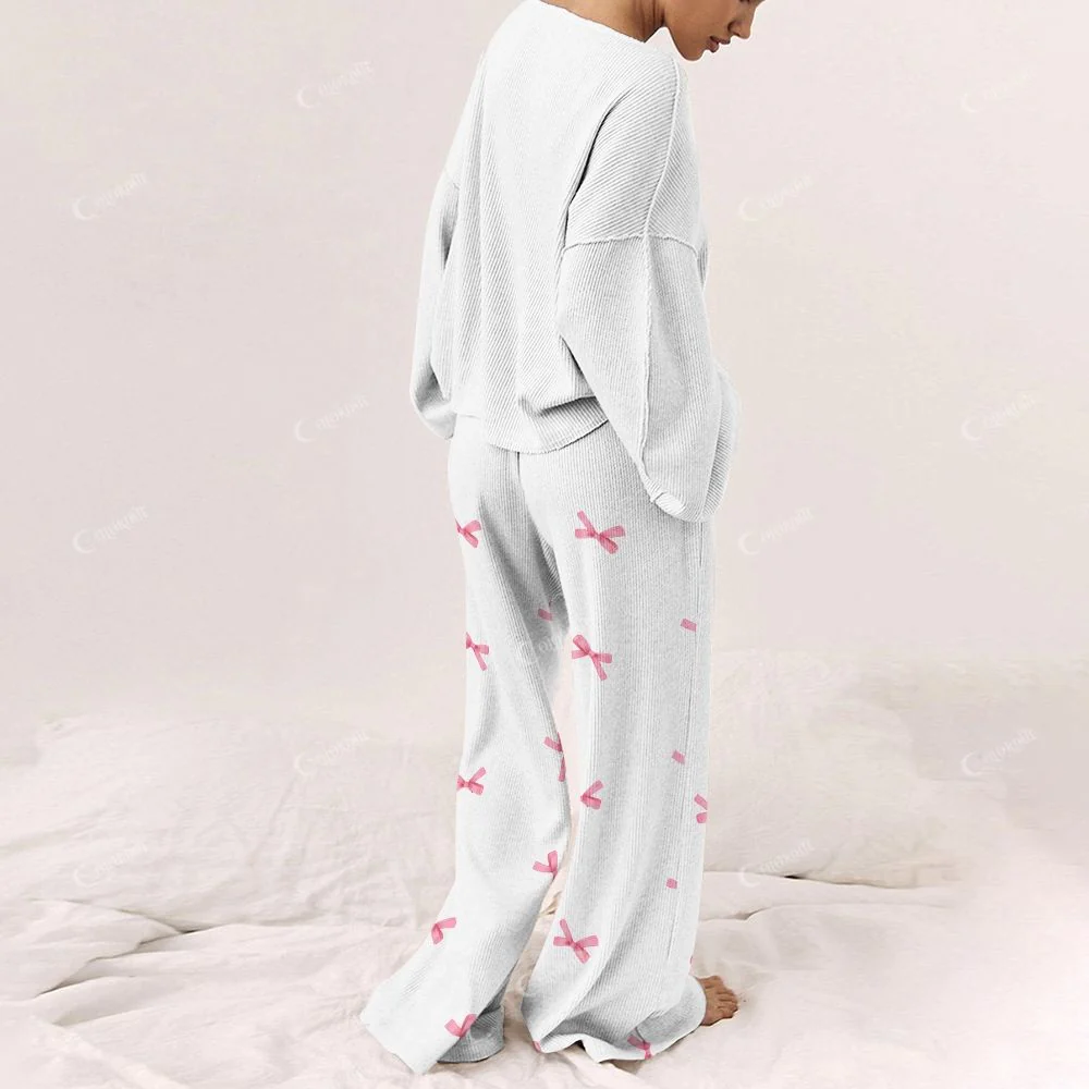 Women's Christmas Gingerbread With Bow Print Long Sleeve Pajama Set - Image 2