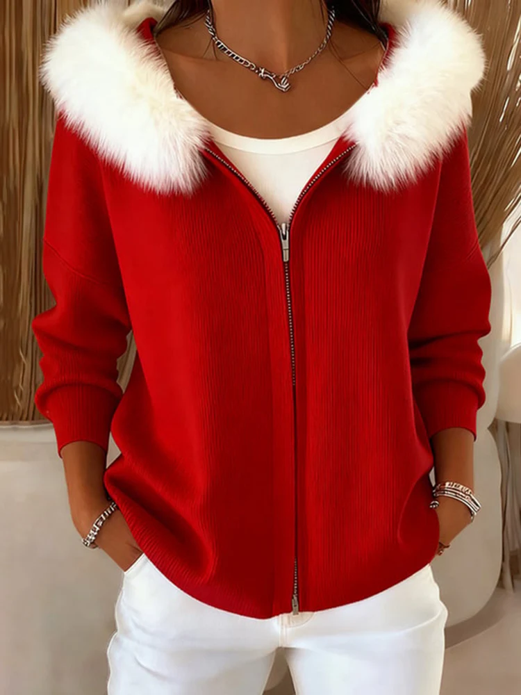 Women's Christmas Knit Hooded Cardigan