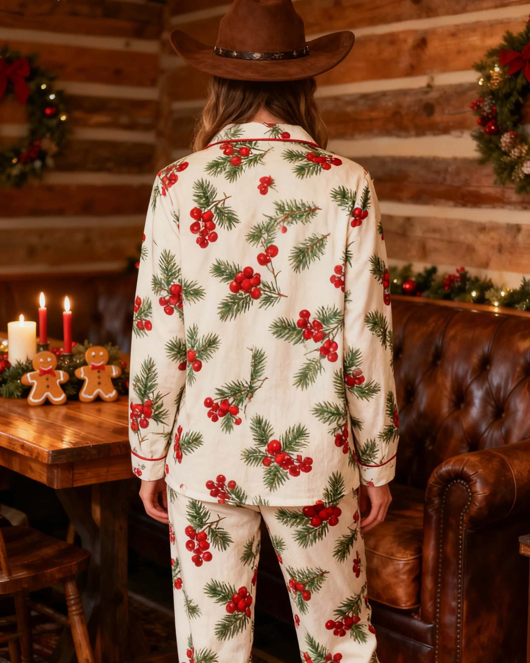 Women's Christmas Mistletoe Pattern Long Sleeve Pants Suit - Image 2