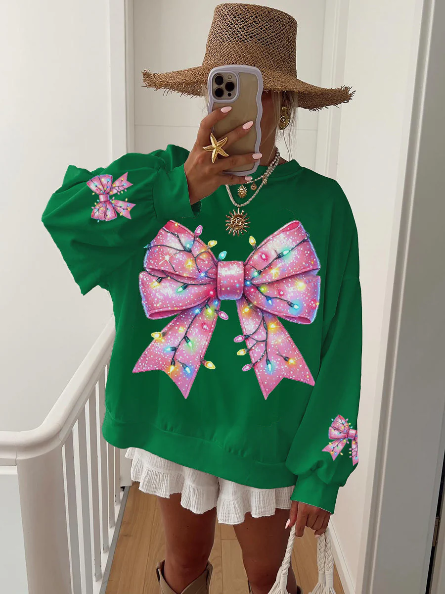 Women's Christmas Pink Bow Print Home Sweatshirt - Image 5