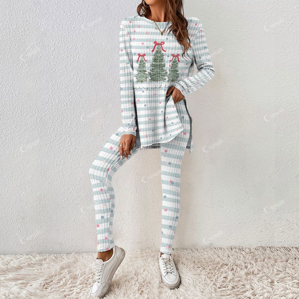 Women's Christmas Polka Dot Tree Long Sleeve Suit - Image 2