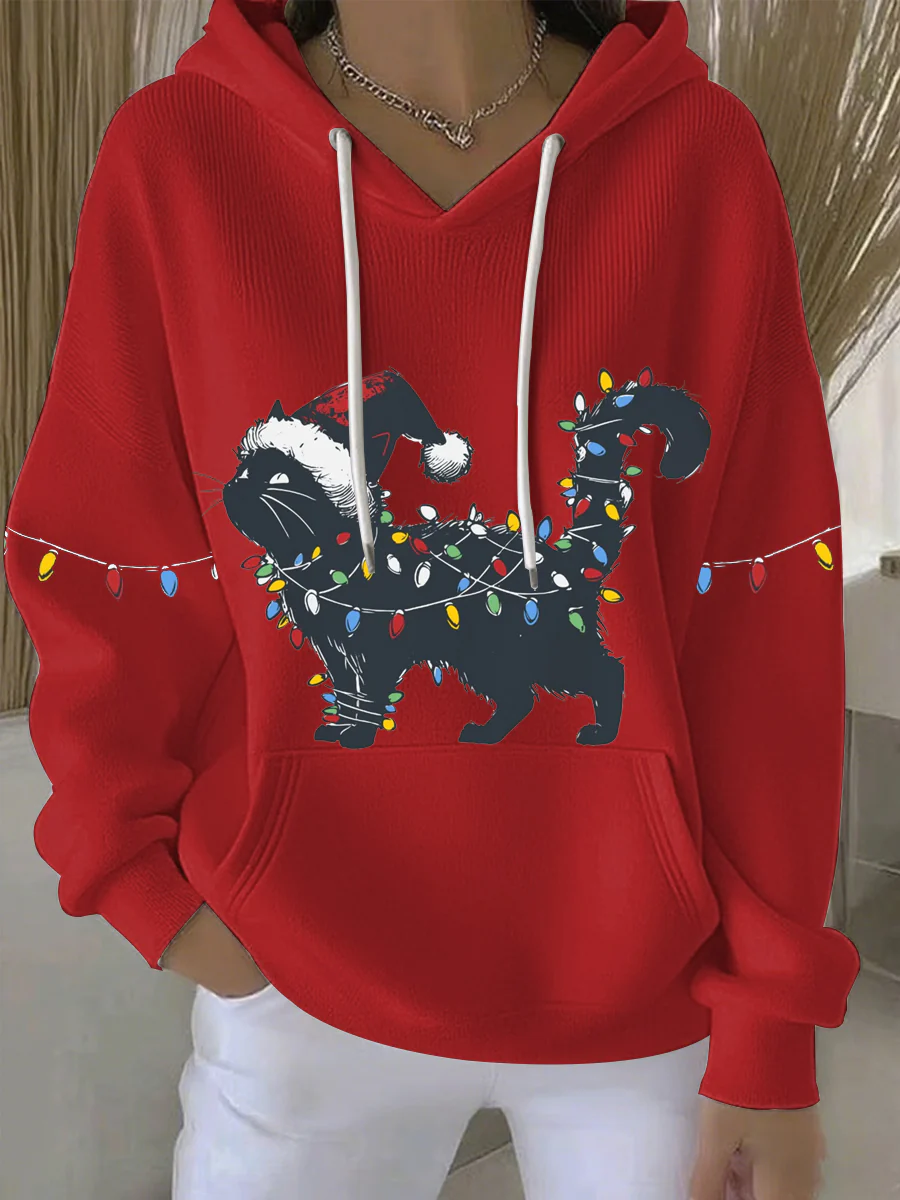 Women's Christmas Print Casual Hoodie - Image 3