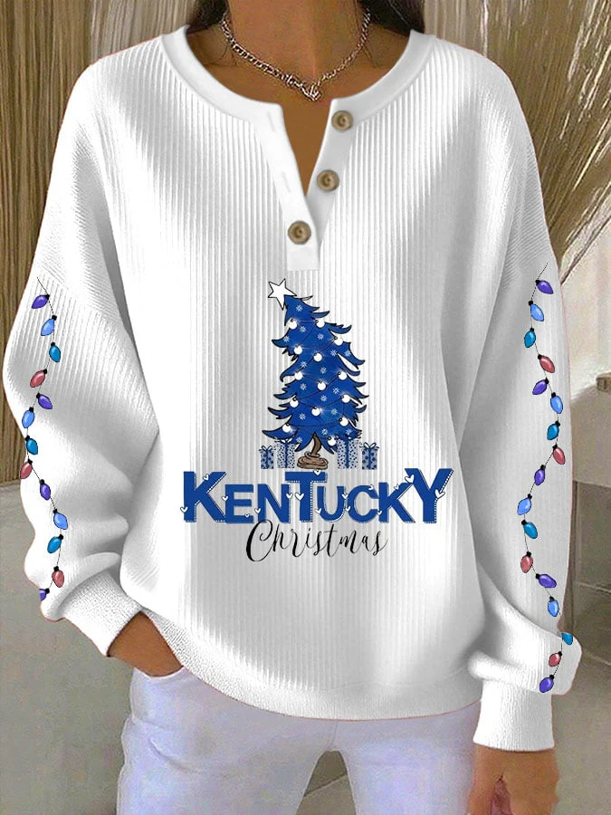 Women's Christmas Print Knitted Crew Neck Long Sleeve Top - Image 2