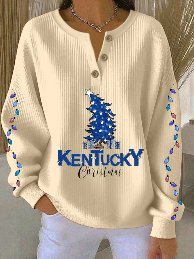 Women's Christmas Print Knitted Crew Neck Long Sleeve Top - Image 3