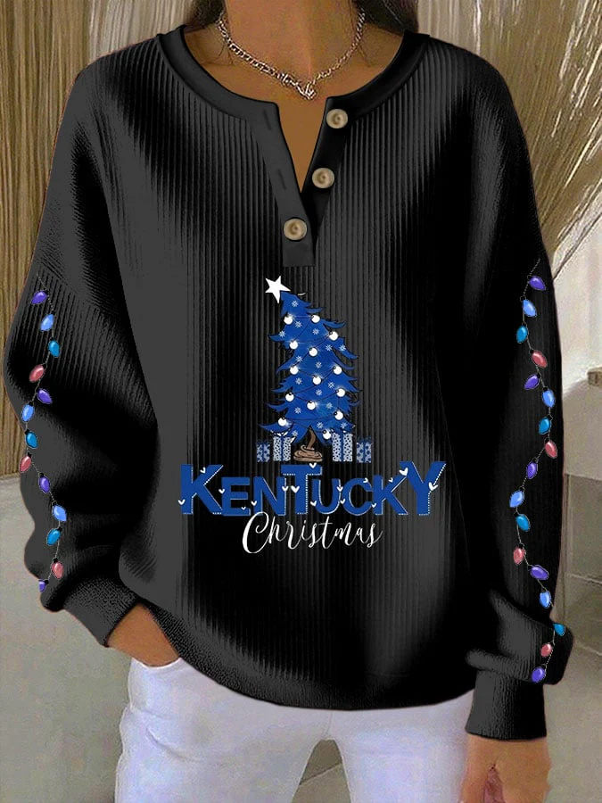 Women's Christmas Print Knitted Crew Neck Long Sleeve Top - Image 4