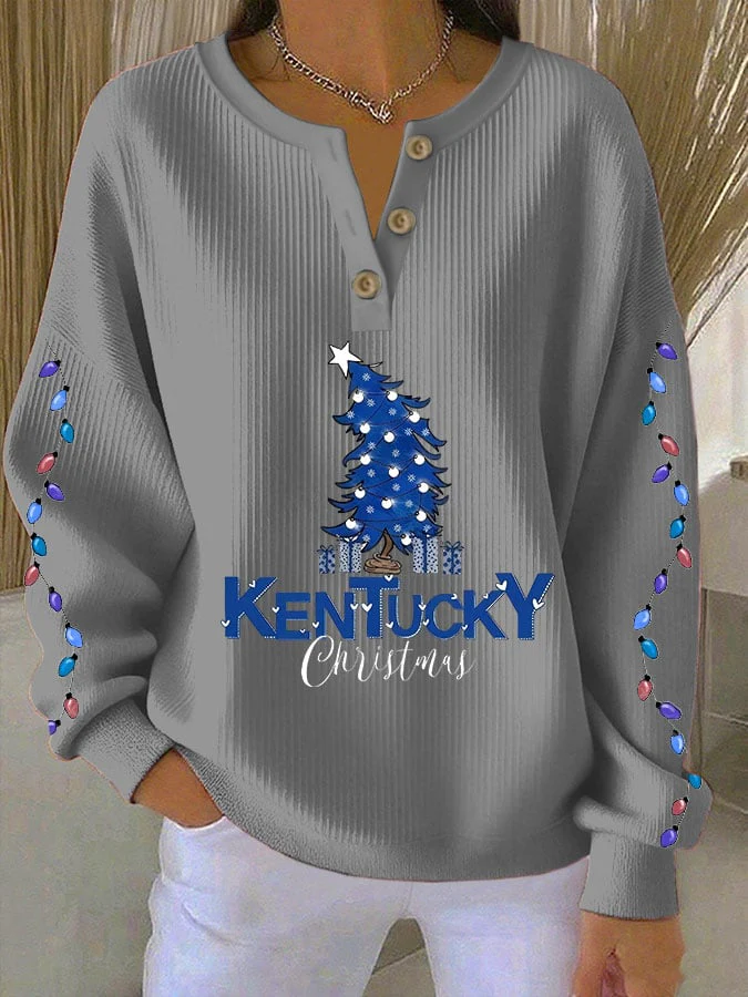Women's Christmas Print Knitted Crew Neck Long Sleeve Top - Image 5