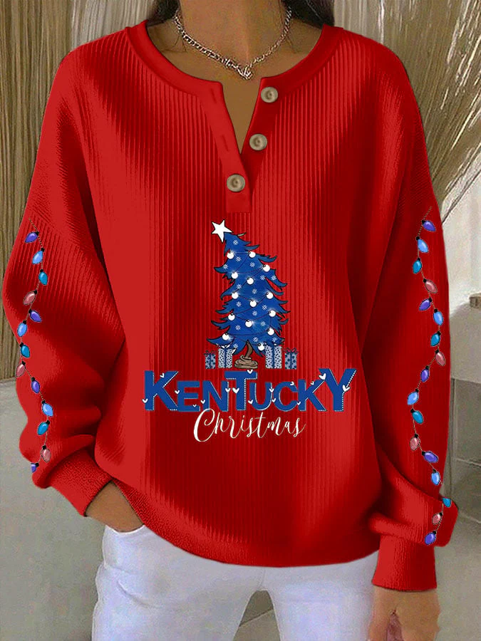 Women's Christmas Print Knitted Crew Neck Long Sleeve Top - Image 6