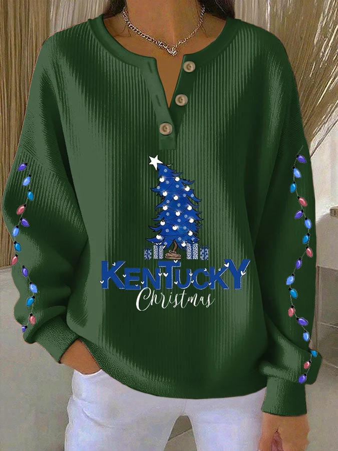 Women's Christmas Print Knitted Crew Neck Long Sleeve Top - Image 7