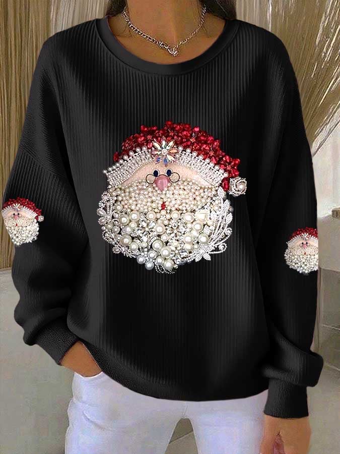 Women's Christmas Print Knitted Crew Neck Long Sleeve Top - Image 2