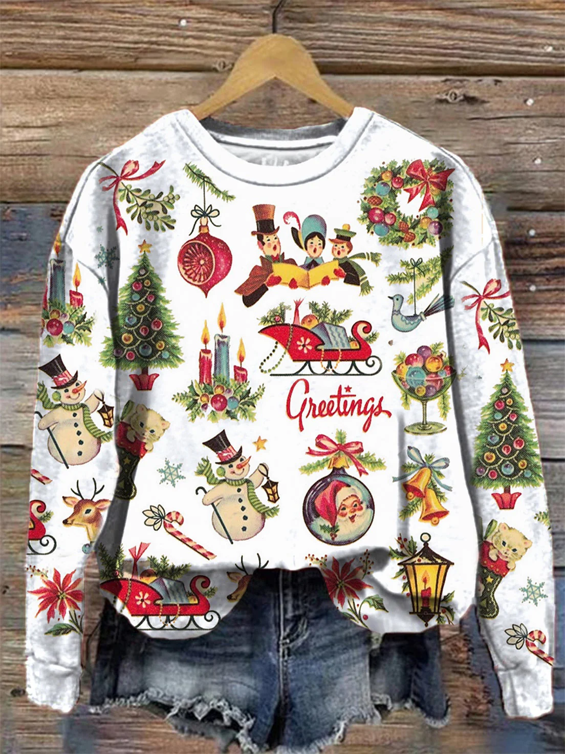 Women's Christmas Retro Round Neck Long Sleeve Top - Image 3