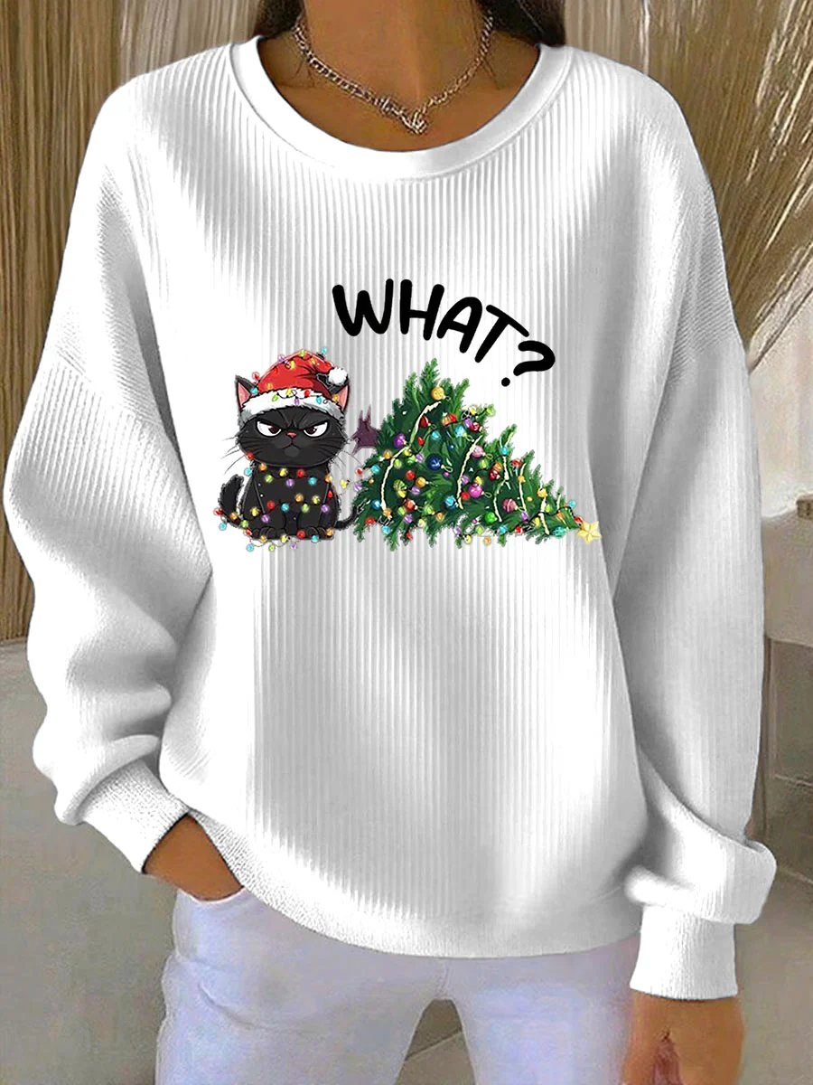 Women's Christmas Ribbed Round-Neck Sweatshirt - Image 2