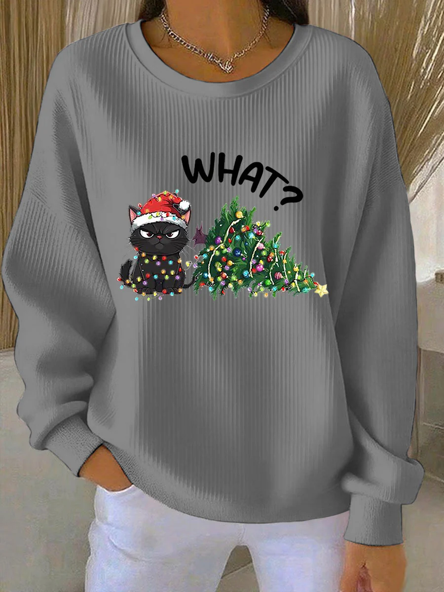 Women's Christmas Ribbed Round-Neck Sweatshirt - Image 3