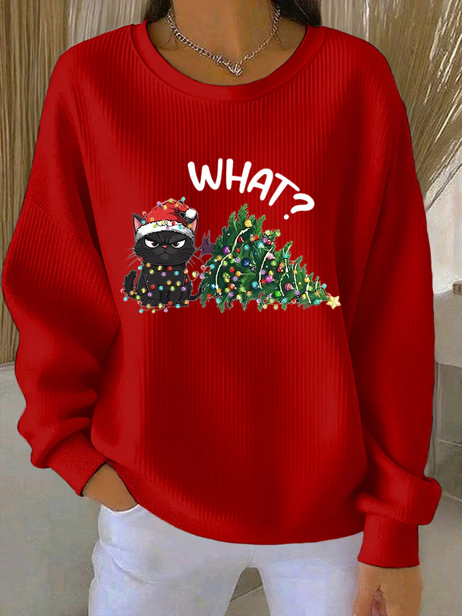 Women's Christmas Ribbed Round-Neck Sweatshirt - Image 4