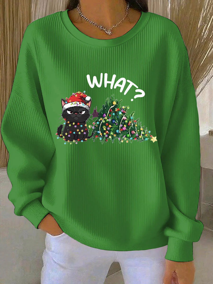 Women's Christmas Ribbed Round-Neck Sweatshirt - Image 5
