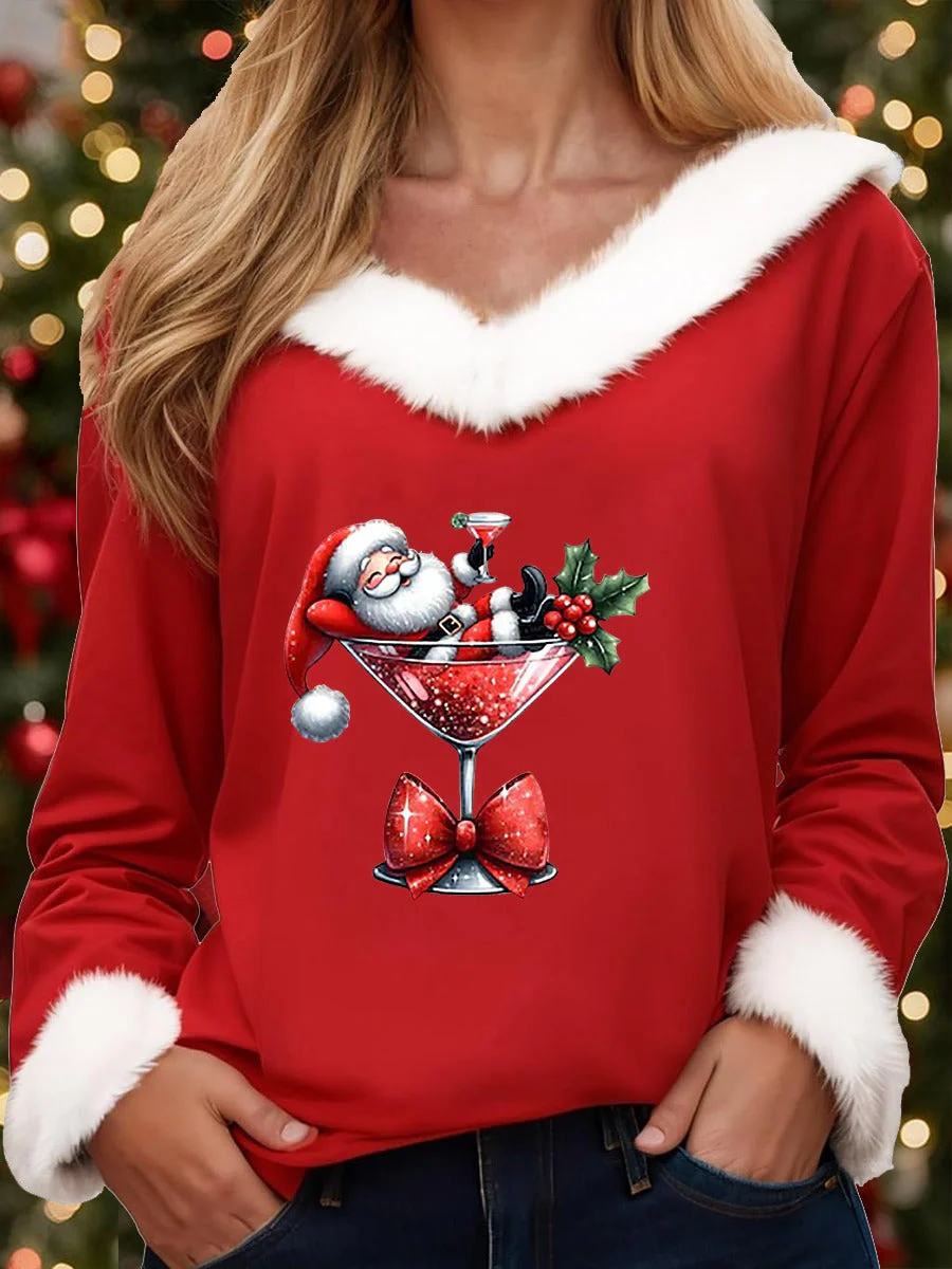 Women's Christmas Santa Fur Collar Casual Top
