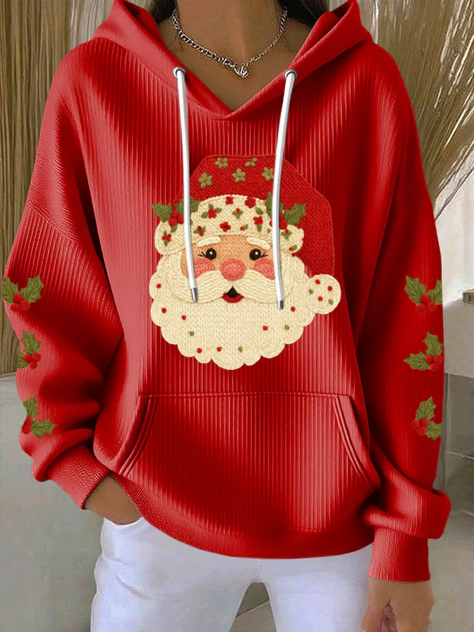 Women's Christmas Santa Print Casual Hooded Sweatshirt - Image 2
