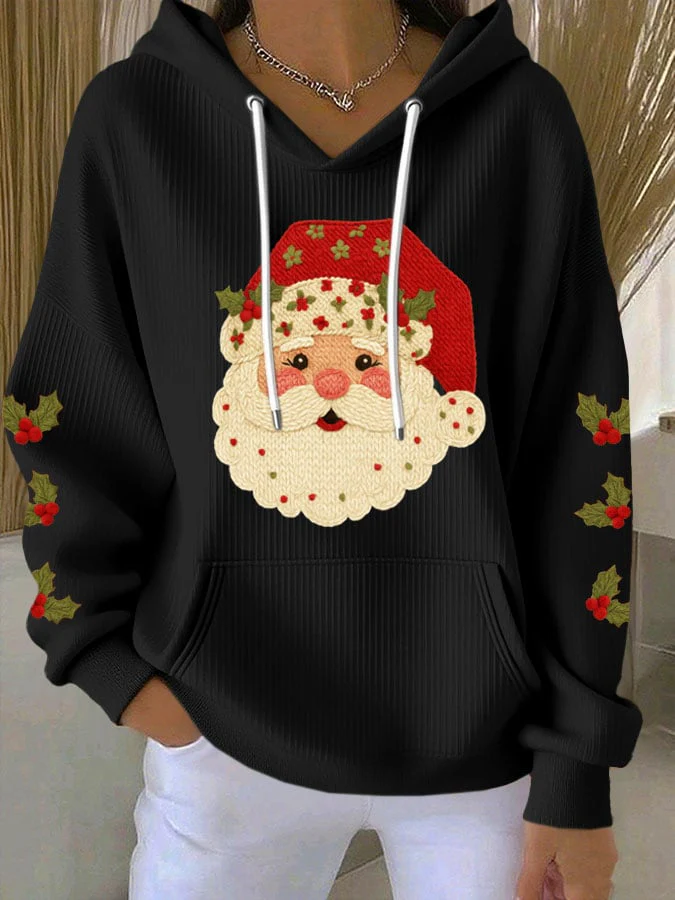 Women's Christmas Santa Print Casual Hooded Sweatshirt - Image 3