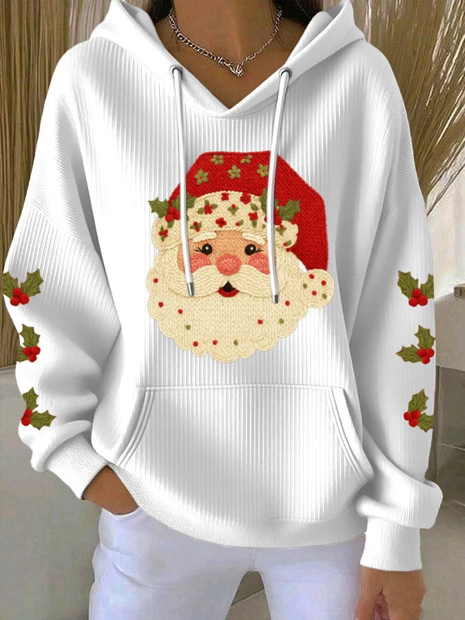 Women's Christmas Santa Print Casual Hooded Sweatshirt - Image 4