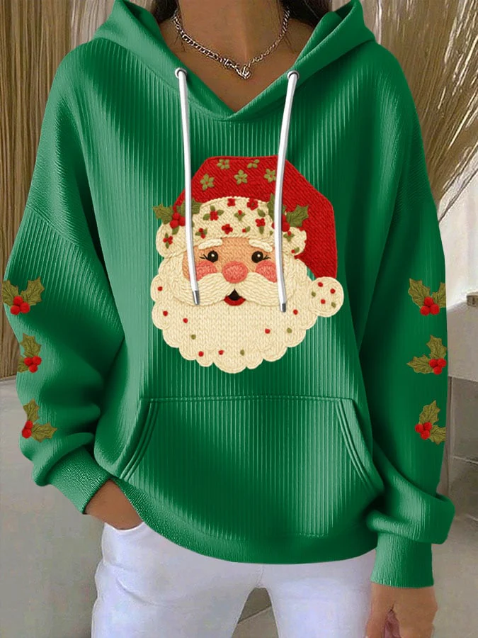 Women's Christmas Santa Print Casual Hooded Sweatshirt - Image 5
