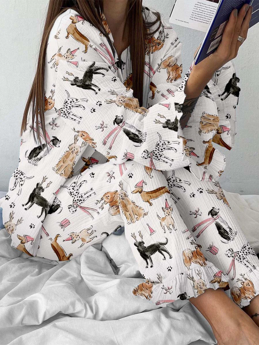 Women's Christmas Scarf Puppy Print Set