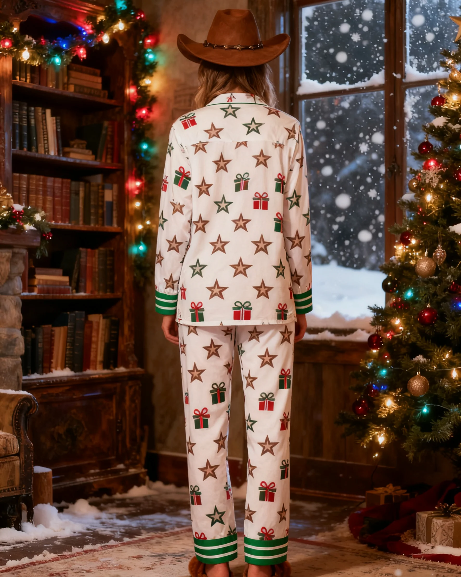 Women's Christmas Stars Pattern Long Sleeve Pants Suit - Image 2