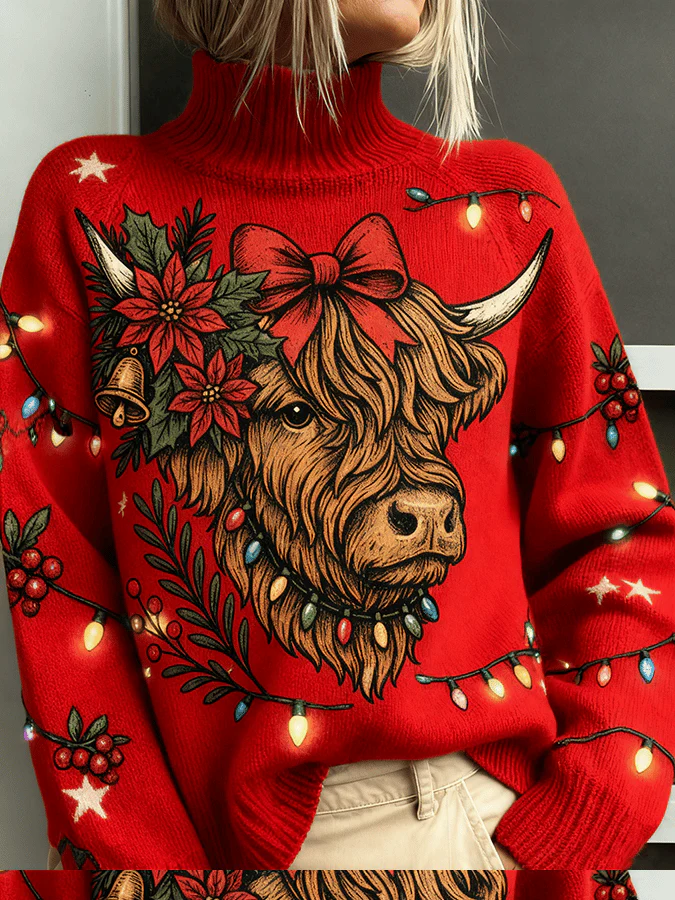 Women's Christmas West Highland Cow Print Festive Top