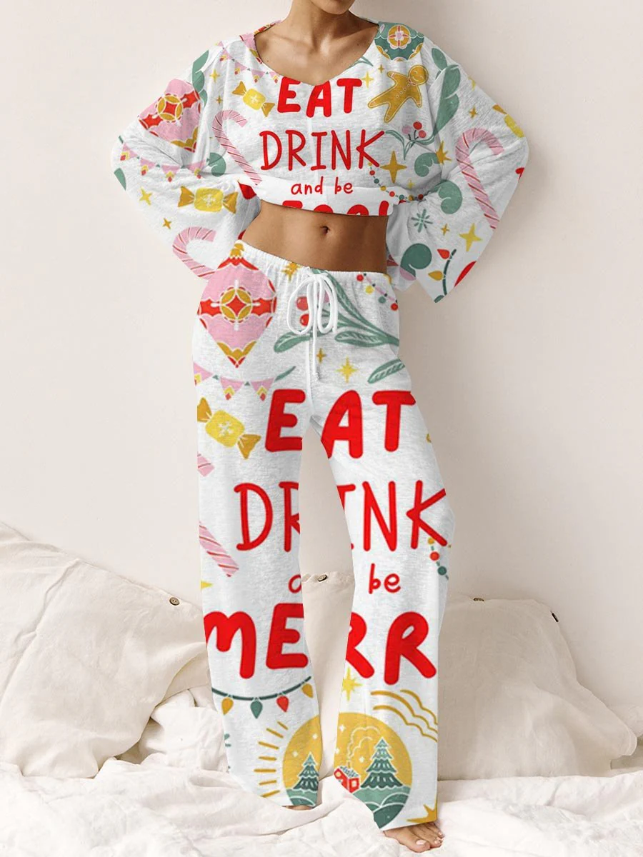 Women's Colorful Christmas Happiness Loungewear Set - Image 2