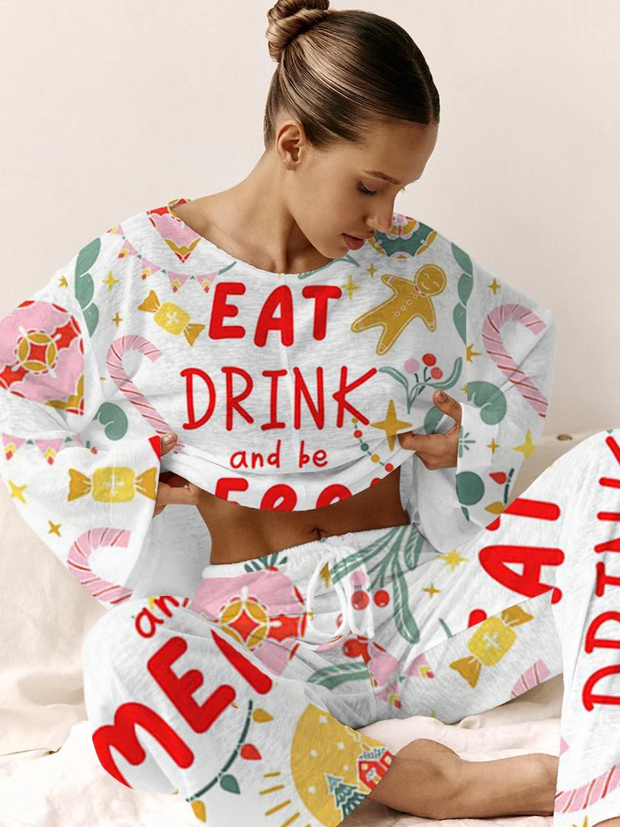 Women's Colorful Christmas Happiness Loungewear Set - Image 3