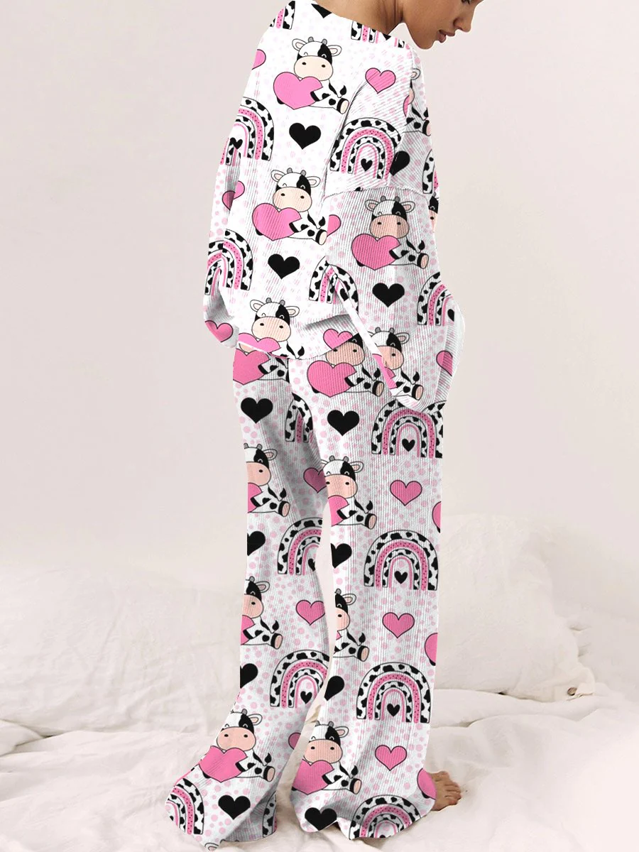 Women's Cow Printed Long Sleeve Home Suit - Image 2