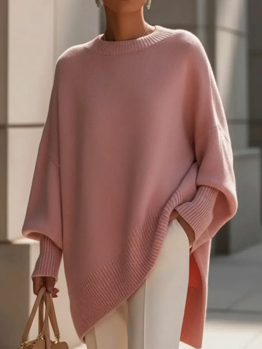 Women's Cozy Loose Asymmetrical Hem Sweater - Image 2