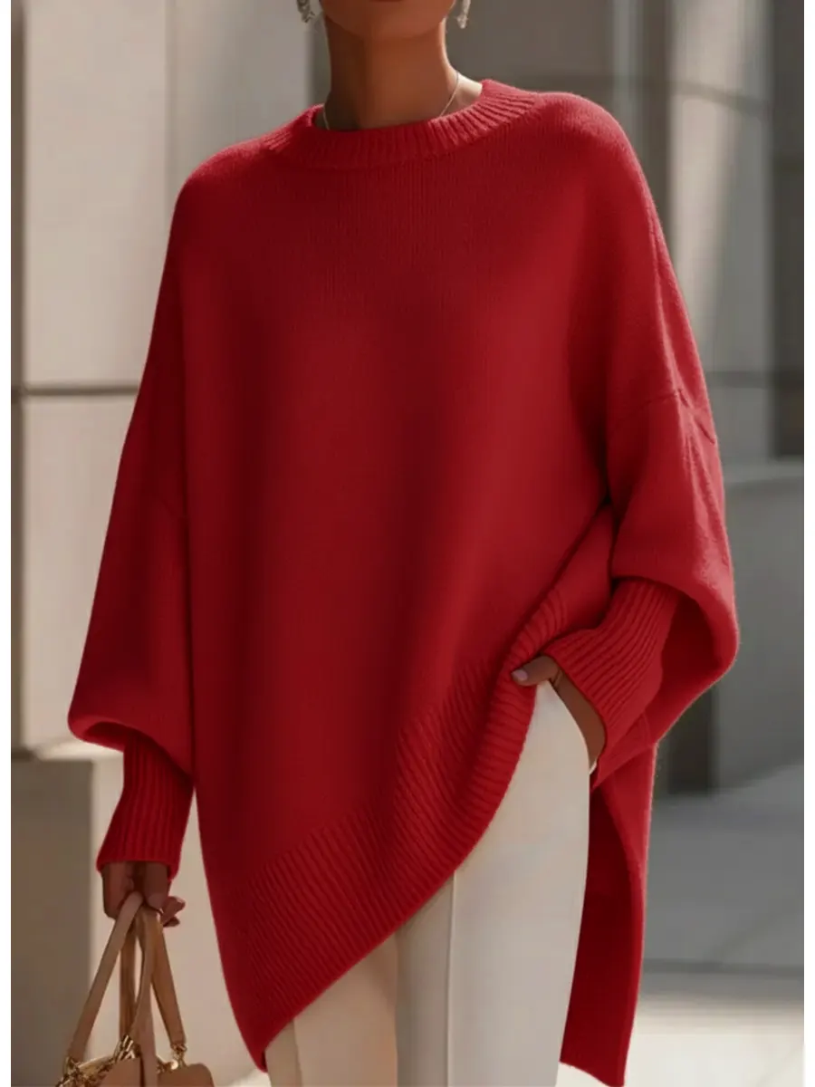 Women's Cozy Loose Asymmetrical Hem Sweater - Image 3