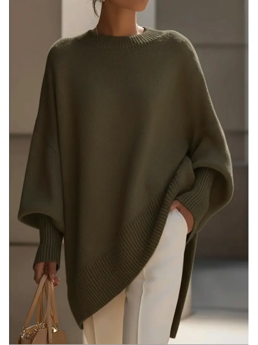 Women's Cozy Loose Asymmetrical Hem Sweater - Image 5