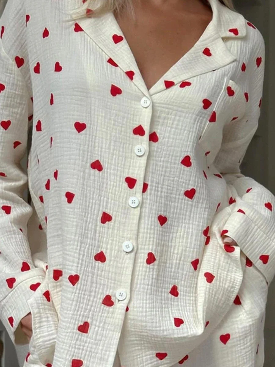 Women's Cute Heart Print Pajamas Set - Image 4
