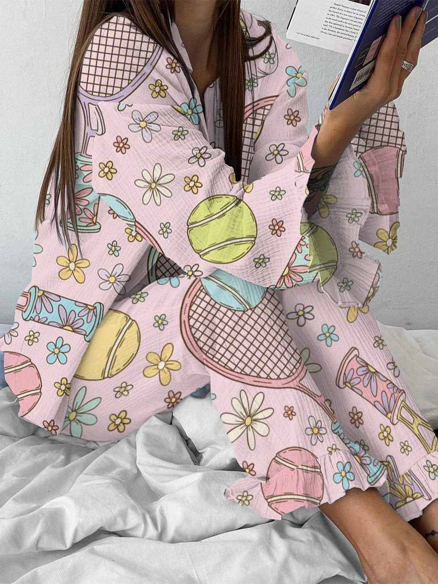 Women's Cute Tennis Print Pajama Set - Image 2