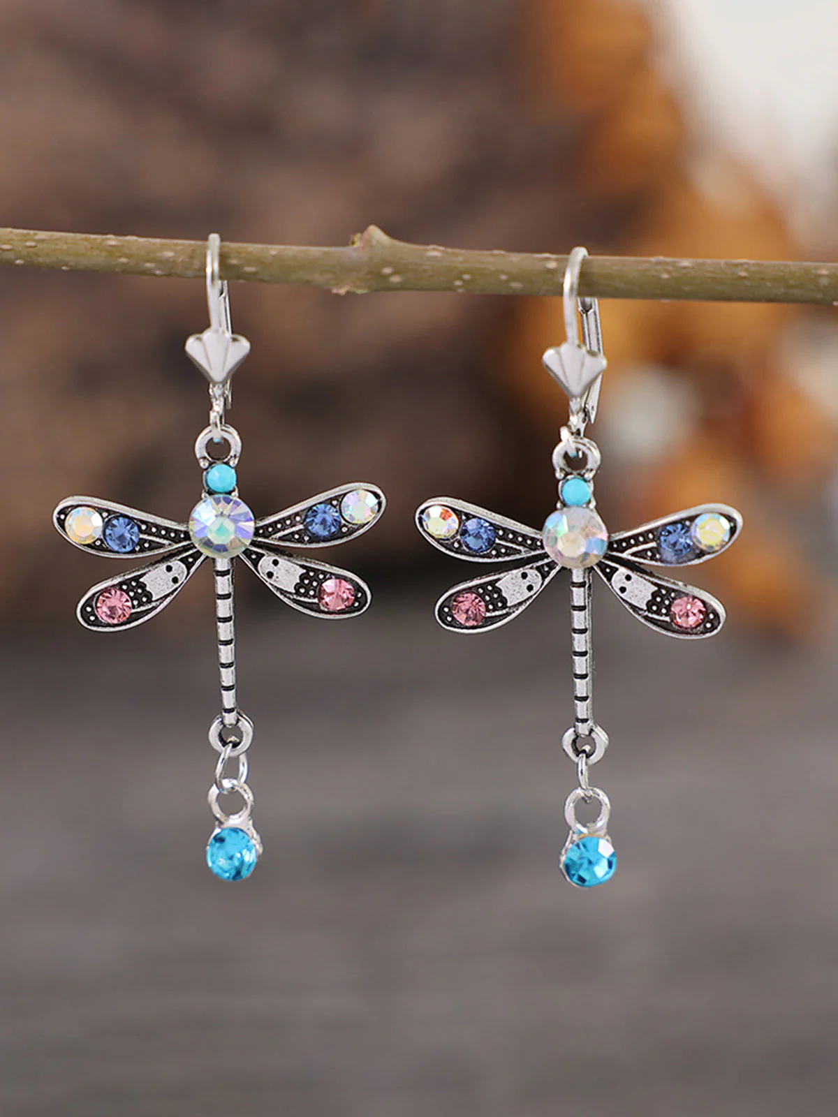 Women's Dragonfly Earrings Long Simple Colored Diamond - Image 2