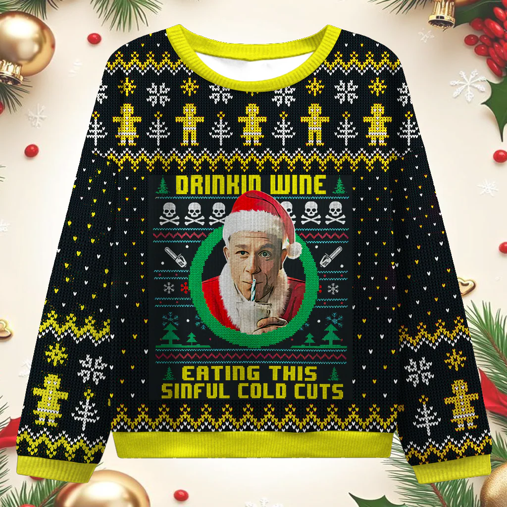 Women's Drinkin Wine Eating This Sinful Colo Cuts round neck ugly sweater