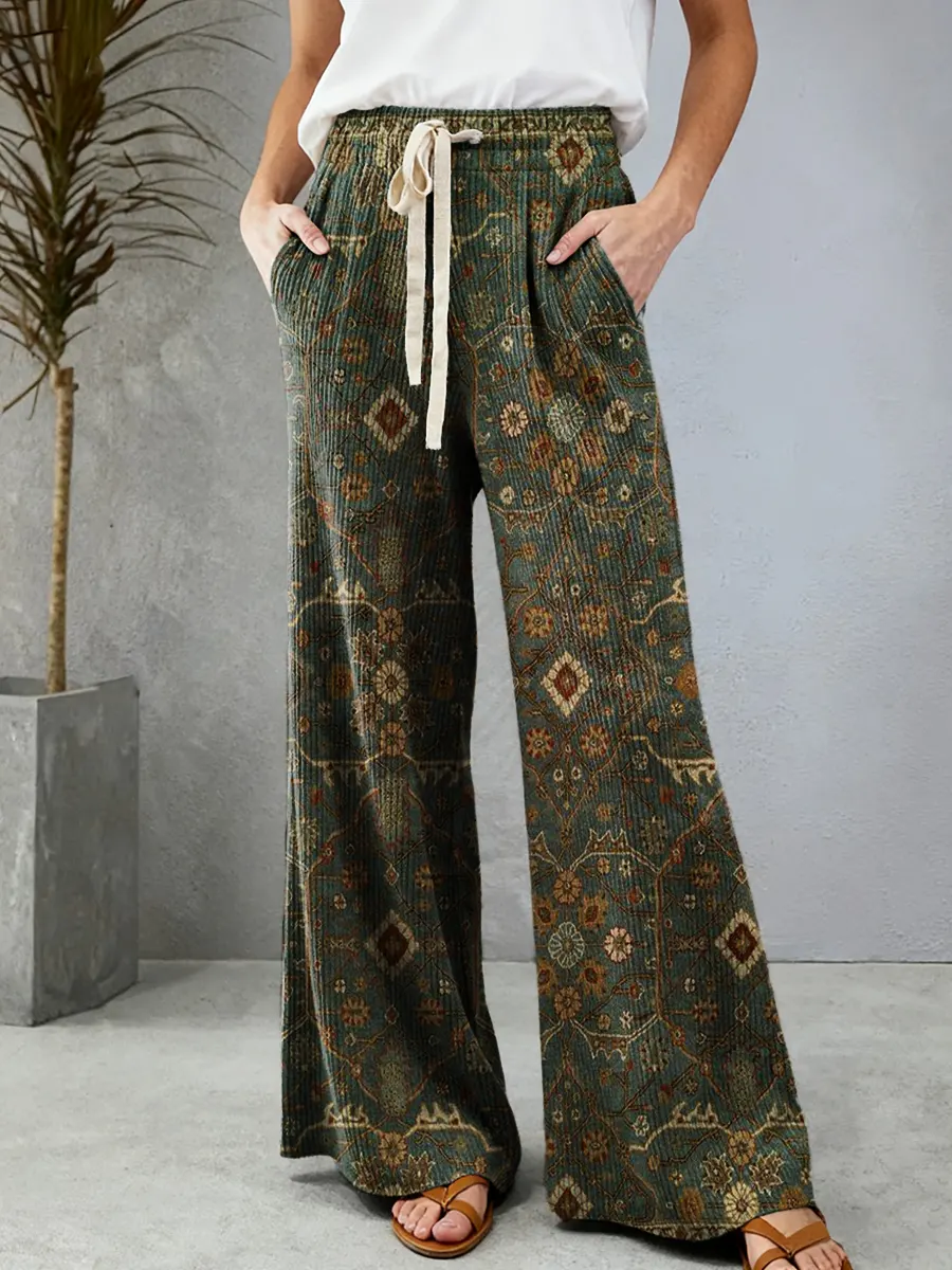 Women's Ethnic Totem Art Pattern Print Comfortable Drawstring Knit Trousers