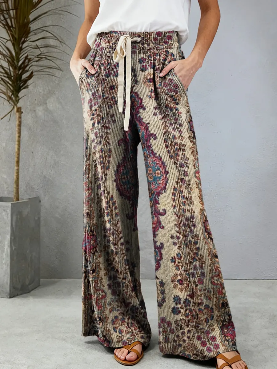 Women's Ethnic Totem Art Pattern Print Comfortable Drawstring Knit Trousers