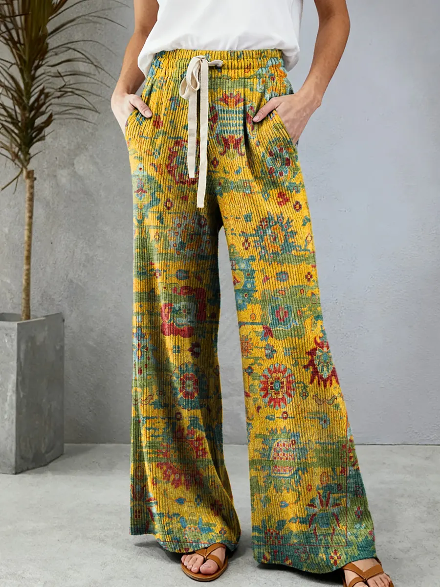 Women's Ethnic Totem Art Print Comfortable Drawstring Knit Trousers Comfortable Drawstring Knit Trousers