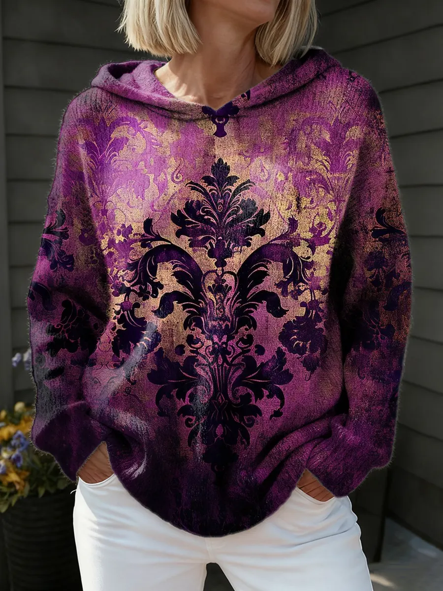 Women's Ethnic Totem Print Comfortable Hooded Knit Sweater