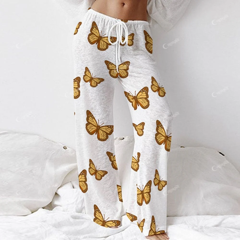 Women's Fashion Brown Butterfly Long Sleeve Cotton Homewear Set - Image 5