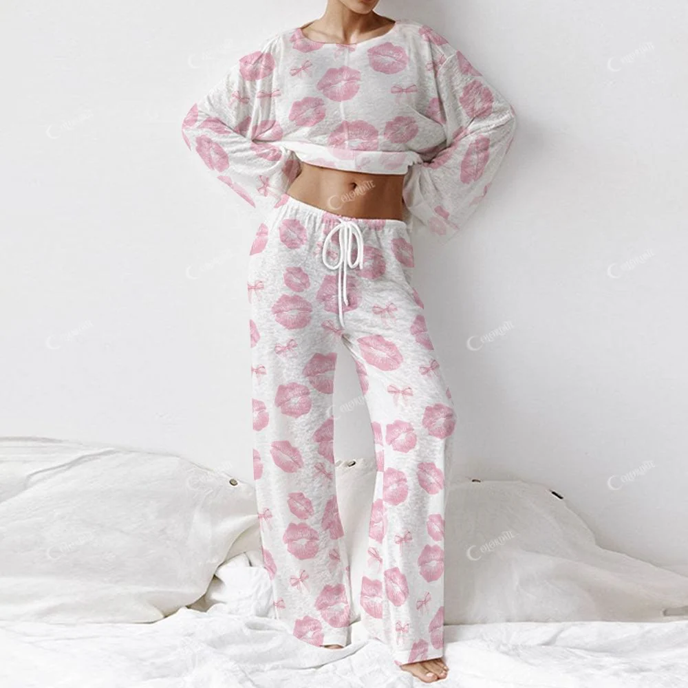 Women's Fashion Kiss Long Sleeve Cotton Homewear Set - Image 2